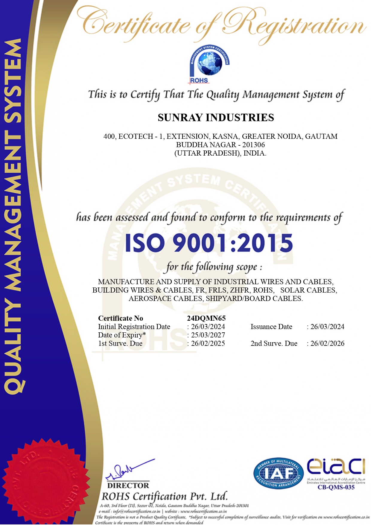 ISOCertiticateSunrayIndustries page 0001